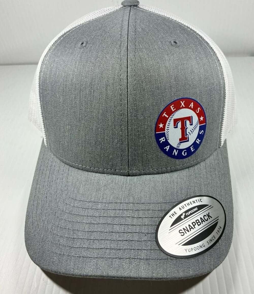 Yupoong Texas Rangers Snapback Trucker Hat Grey White Mesh One Size